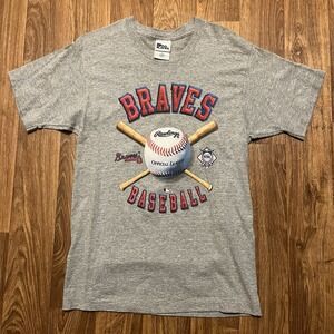 Vintage 90s Atlanta Braves Shirt‎ Men Medium Gray Pro Player MLB Baseball